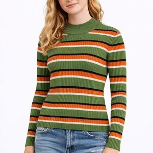 Striped Green Ribbed Knit Sweater